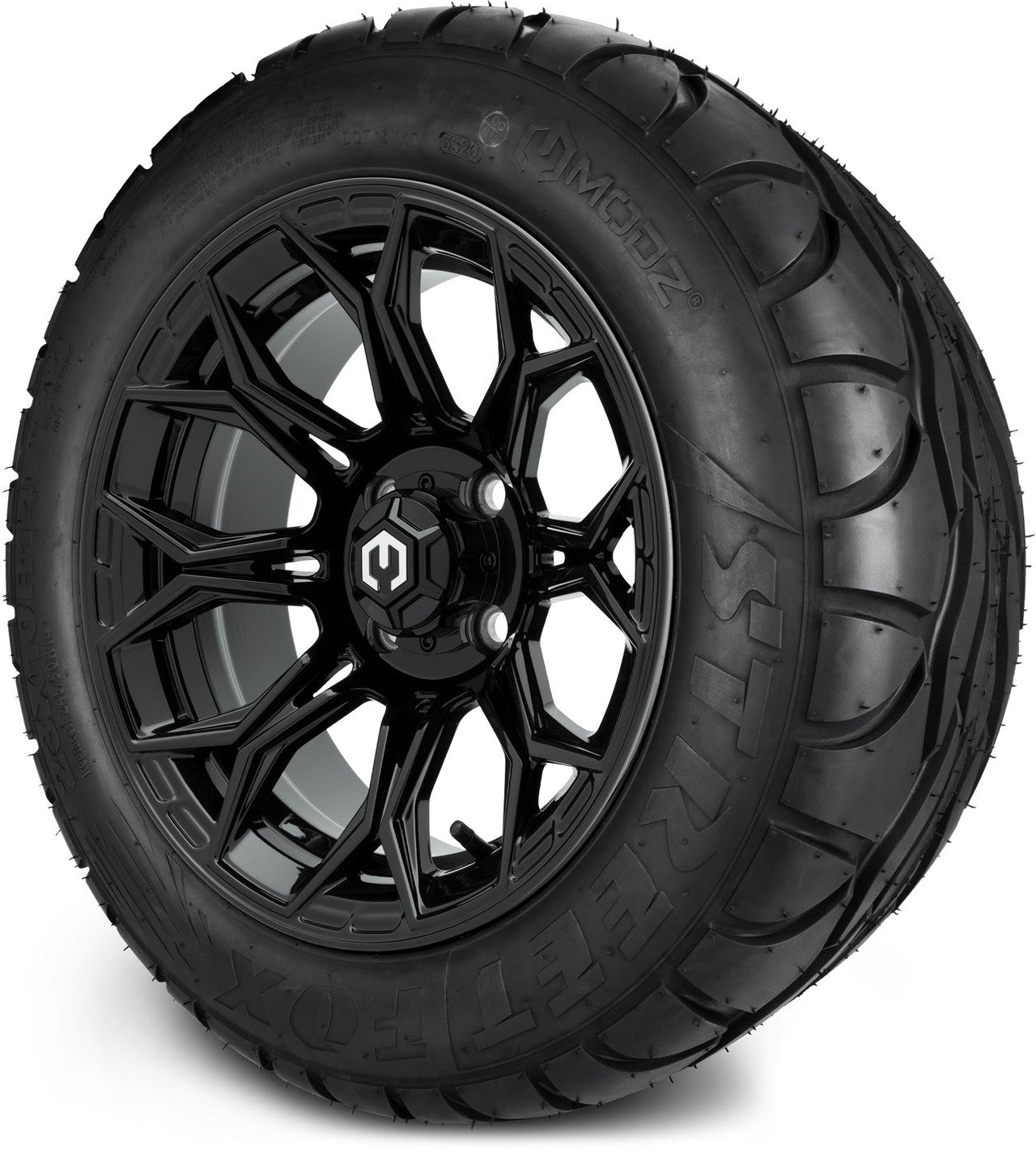 MODZ® 14" Halo Glossy Black Wheels & Street Tires Combo