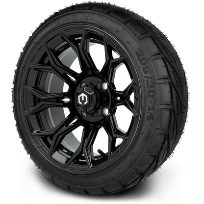 MODZ® 14" Halo Glossy Black Wheels & Street Tires Combo