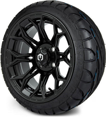 MODZ® 14" Halo Glossy Black Wheels & Street Tires Combo