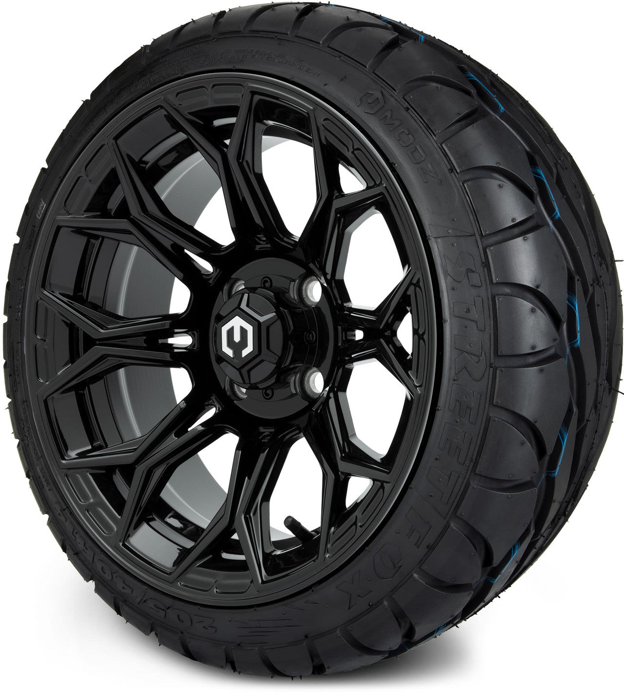 MODZ® 14" Halo Glossy Black Wheels & Street Tires Combo