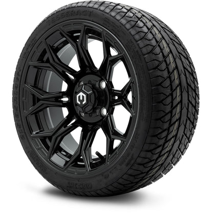 MODZ® 14" Halo Glossy Black Wheels & Street Tires Combo