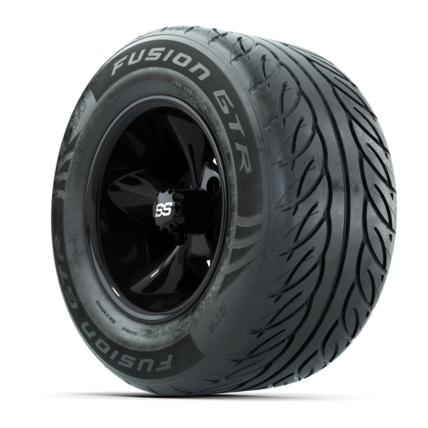 GTW® Godfather Black 12 in Wheels with 255/55-R12 Fusion GTR Steel Belt Radial Street Tires – Full Set