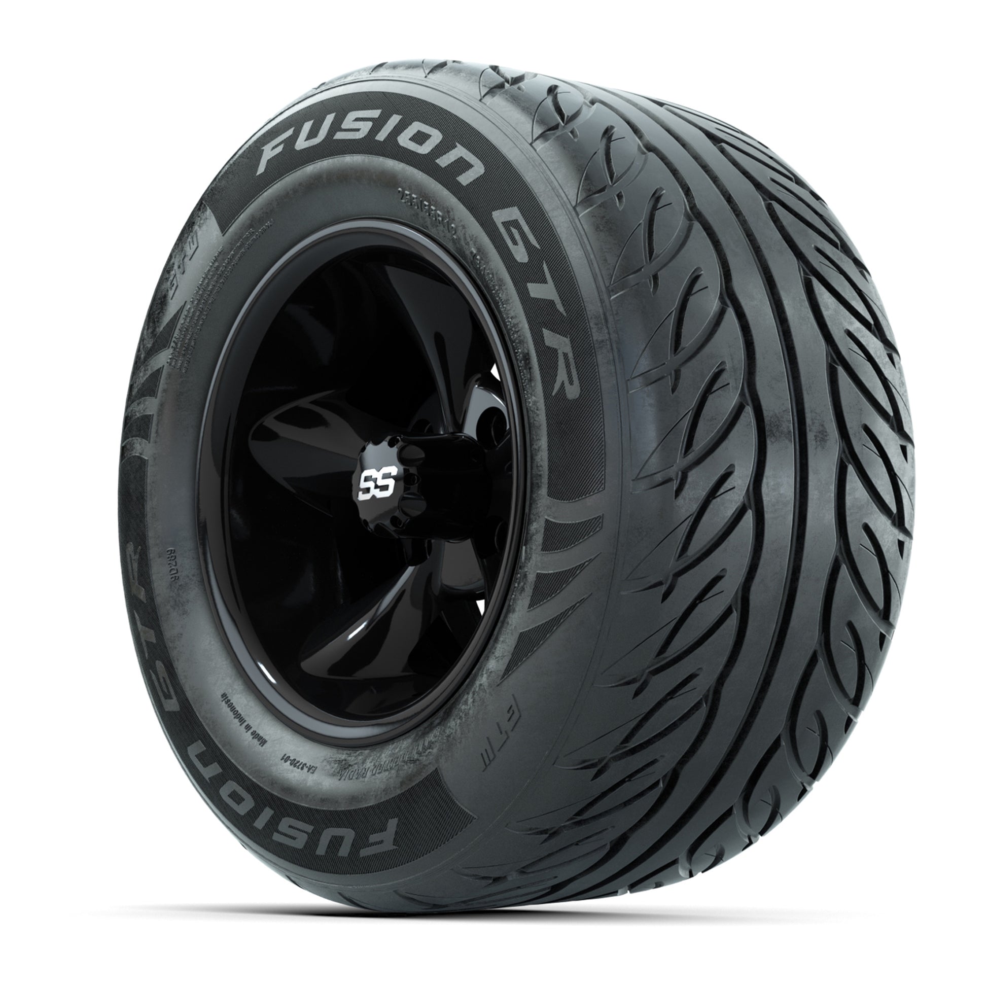 GTW® Godfather Black 12 in Wheels with 255/55-R12 Fusion GTR Steel Belt Radial Street Tires – Full Set