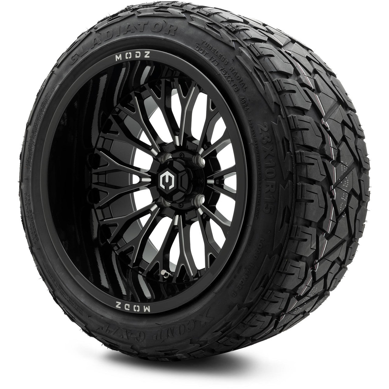 MODZ® 15x10" Convict Glossy Black with Ball Mill Wheels & Off-Road Tires Combo
