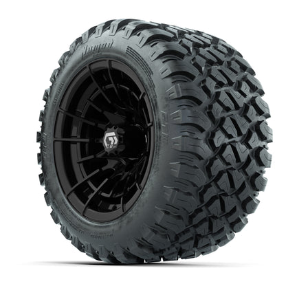 GTW® Boost Gloss Black 12 in Wheels with 22X11-R12 Nomad Steel Belt Radial All-Terrain Tires - Full Set
