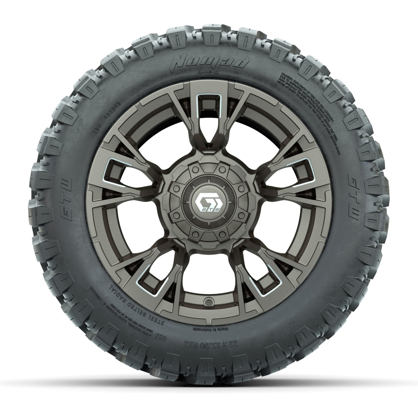 GTW® Vandal Bronze/Machined 12 in Wheels with 22X11-R12 Nomad Steel Belt Radial All-Terrain Tires – Full Set