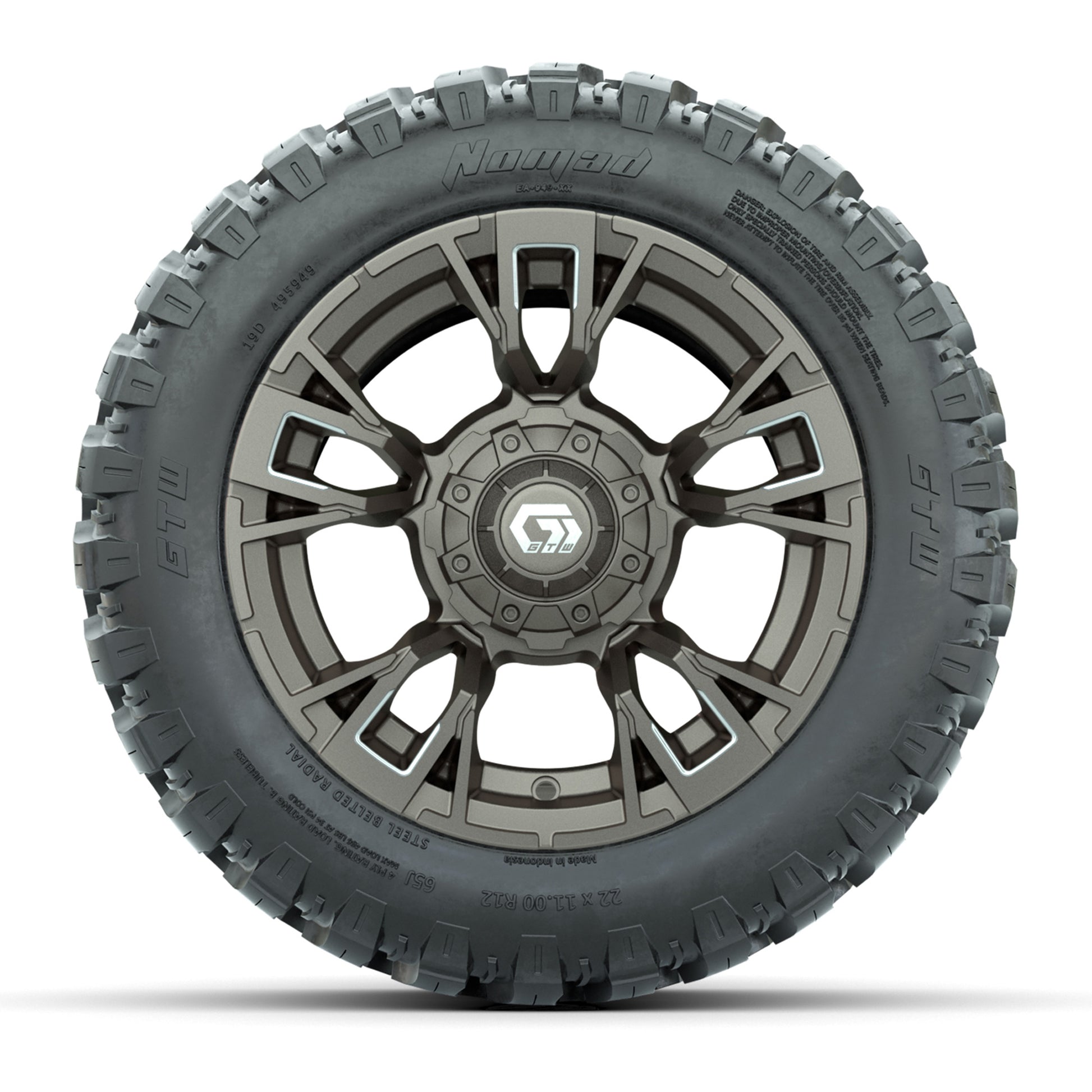 GTW® Vandal Bronze/Machined 12 in Wheels with 22X11-R12 Nomad Steel Belt Radial All-Terrain Tires – Full Set