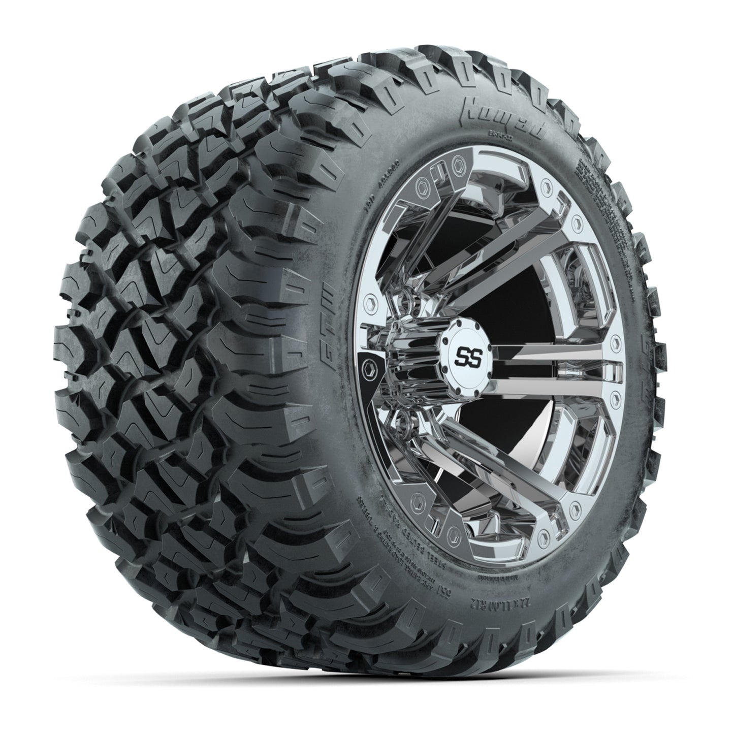GTW® Specter Chrome 12 in Wheels with 22X11-R12 Nomad Steel Belt Radial All-Terrain Tires – Full Set