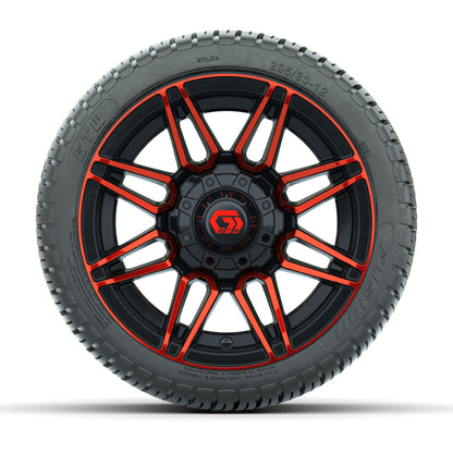 GTW® Stealth Red/Machined 12 in Wheels with 205/30-12 Fusion Street Tires – Full Set