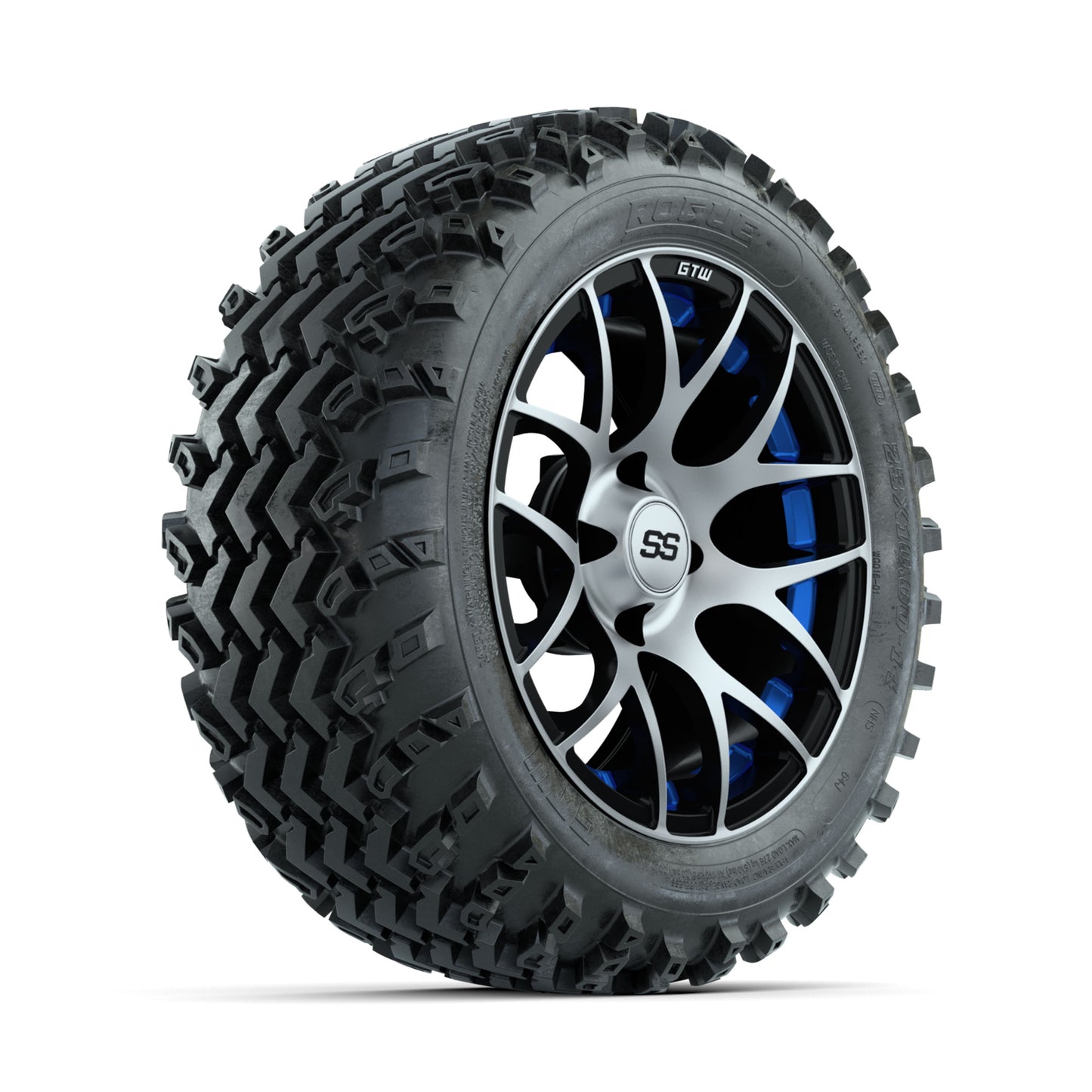 GTW Pursuit Blue 14 in Wheels with 23x10.00-14 Rogue All Terrain Tires - Full Set