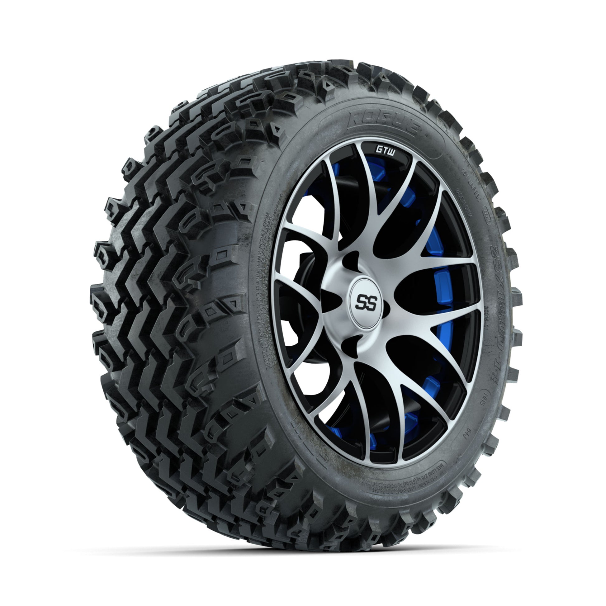 GTW Pursuit Blue 14 in Wheels with 23x10.00-14 Rogue All Terrain Tires - Full Set