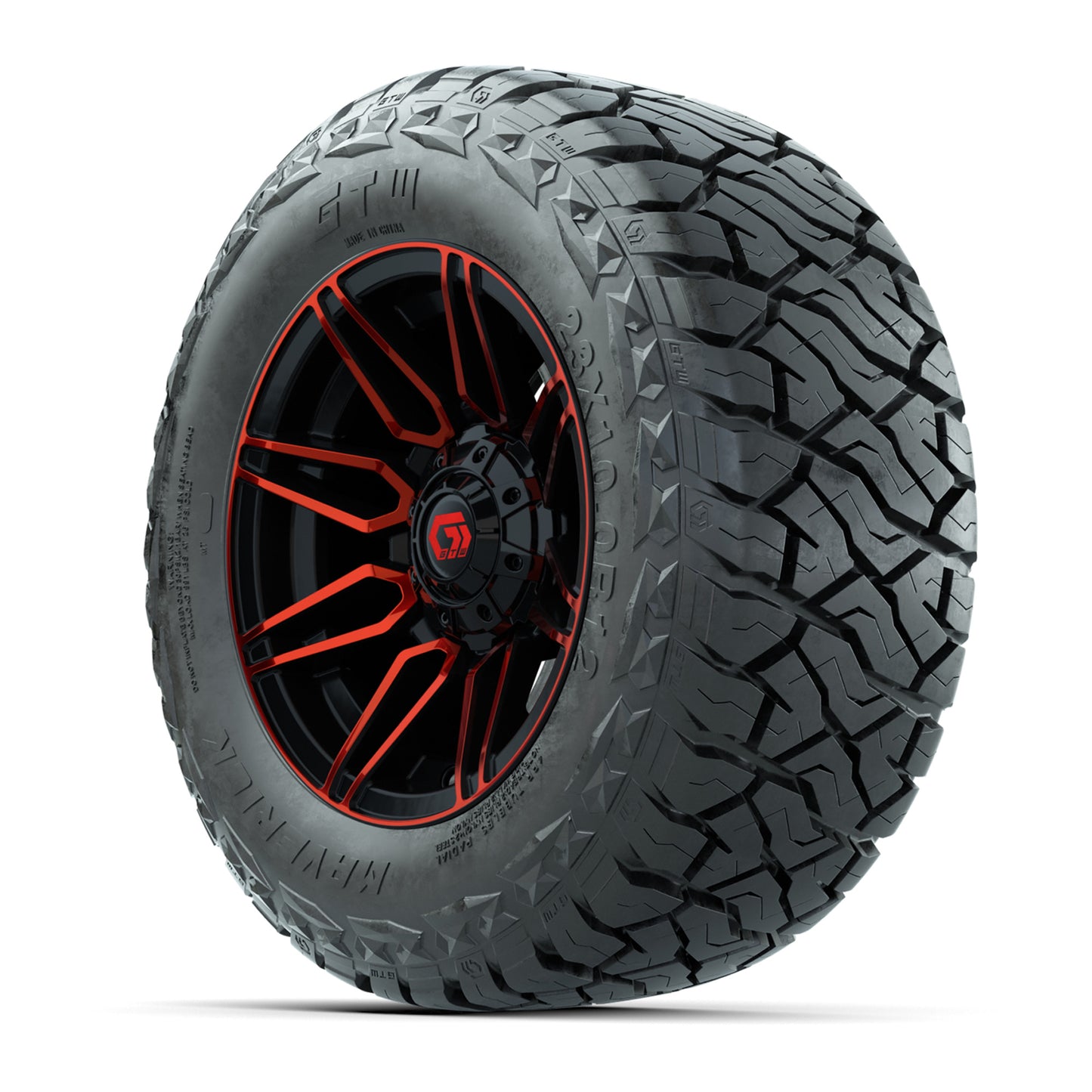 GTW Stealth Gloss Black/Red 12 in Wheels with 23x10.00-R12 Maverick All-Terrain Tires – Full Set