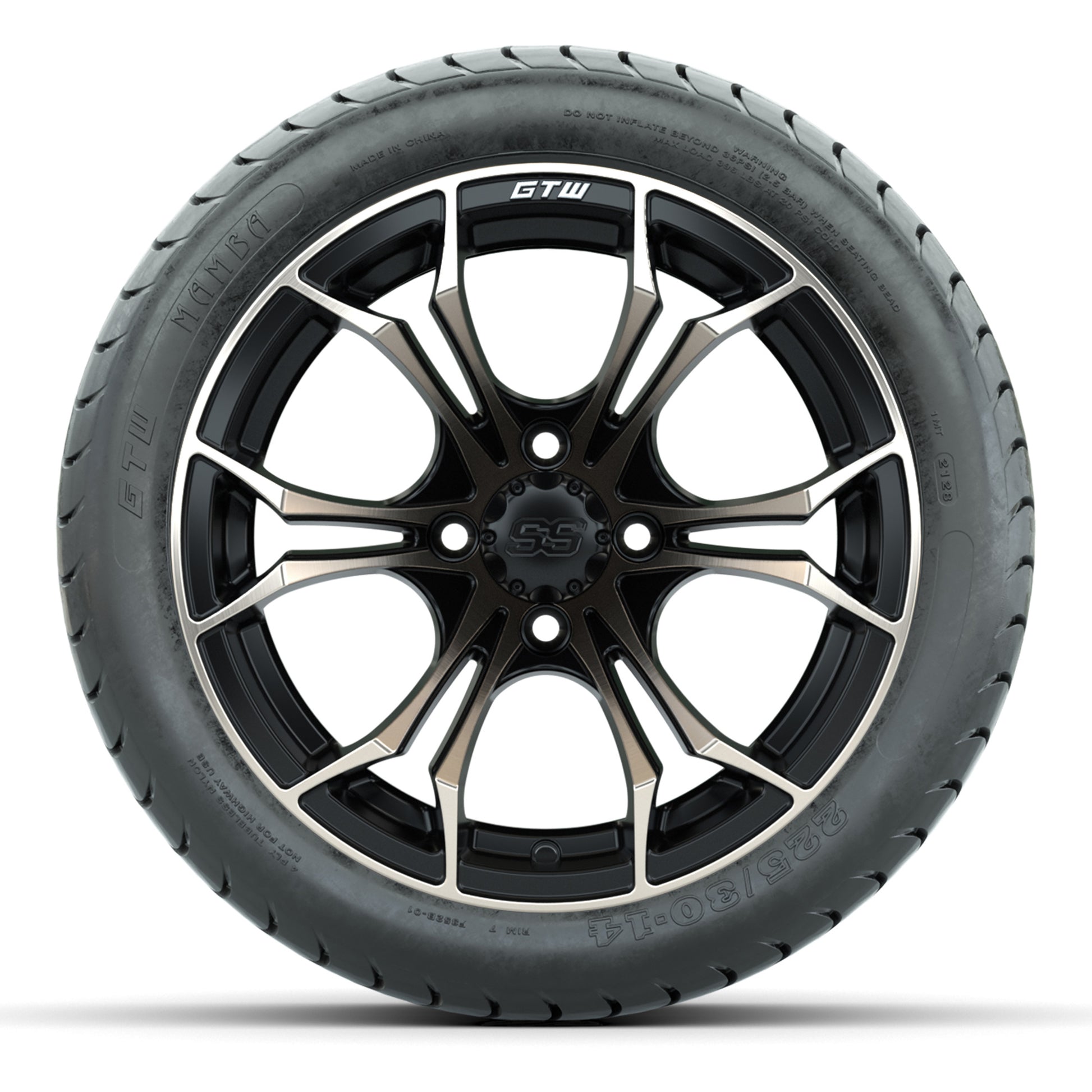 GTW Spyder Matte Black/Bronze 14 in Wheels with 225/30-14 Mamba Street Tires – Full Set
