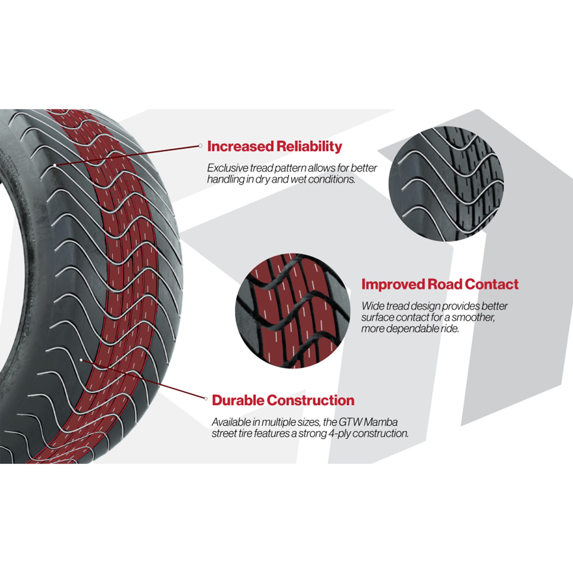 GTW Spyder Black and Machined 12 in Wheels with 18in Mamba Street Tires – Set of 4