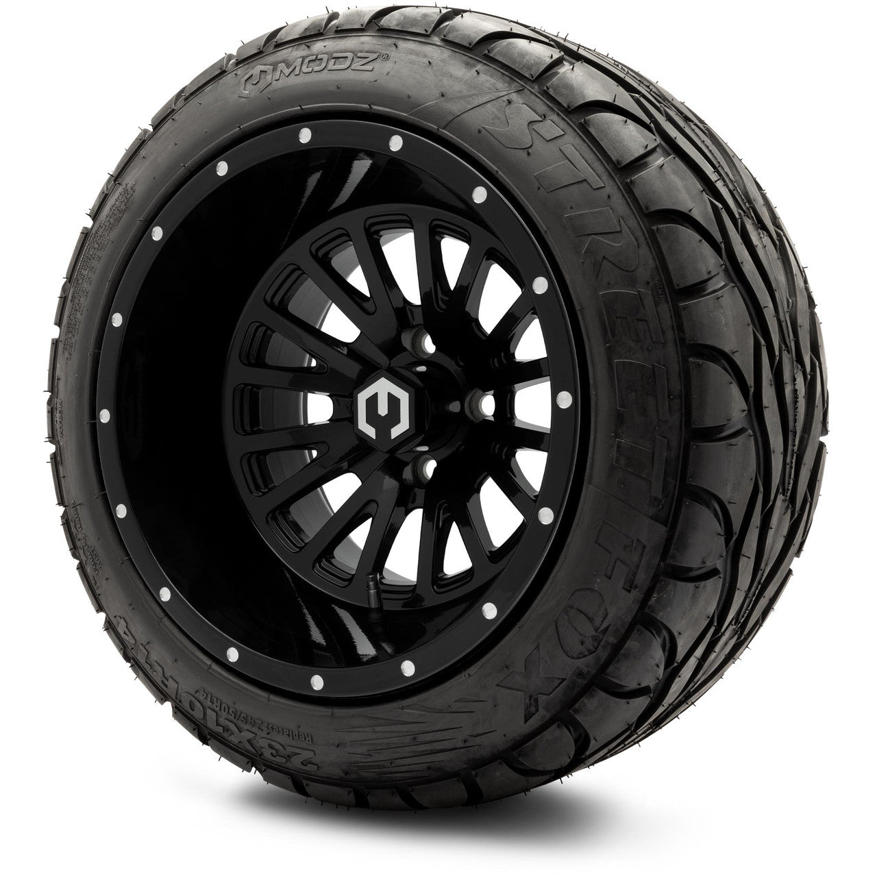 MODZ® 14" Assassin Glossy Black Wheels & Street Tires Combo