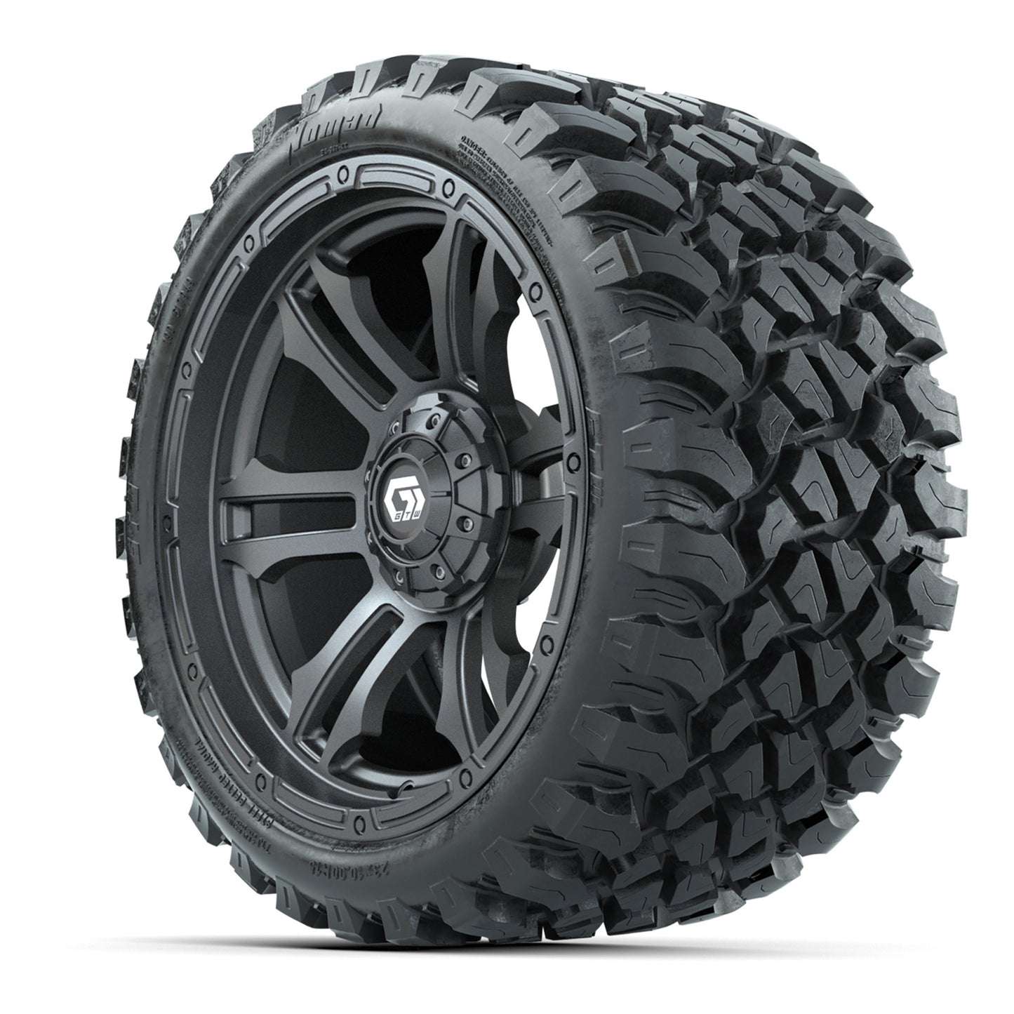 GTW® Shogun Gunmetal 15 in Wheels with 23x10-R15 Nomad Steel Belted Radial All-Terrain Tires – Full Set