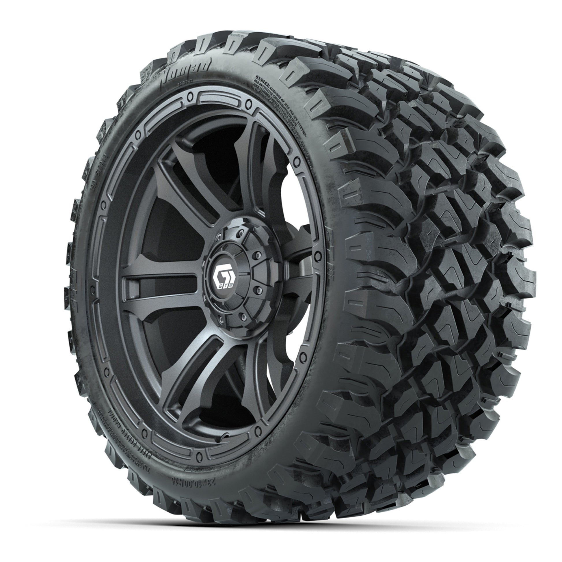GTW® Shogun Gunmetal 15 in Wheels with 23x10-R15 Nomad Steel Belted Radial All-Terrain Tires – Full Set