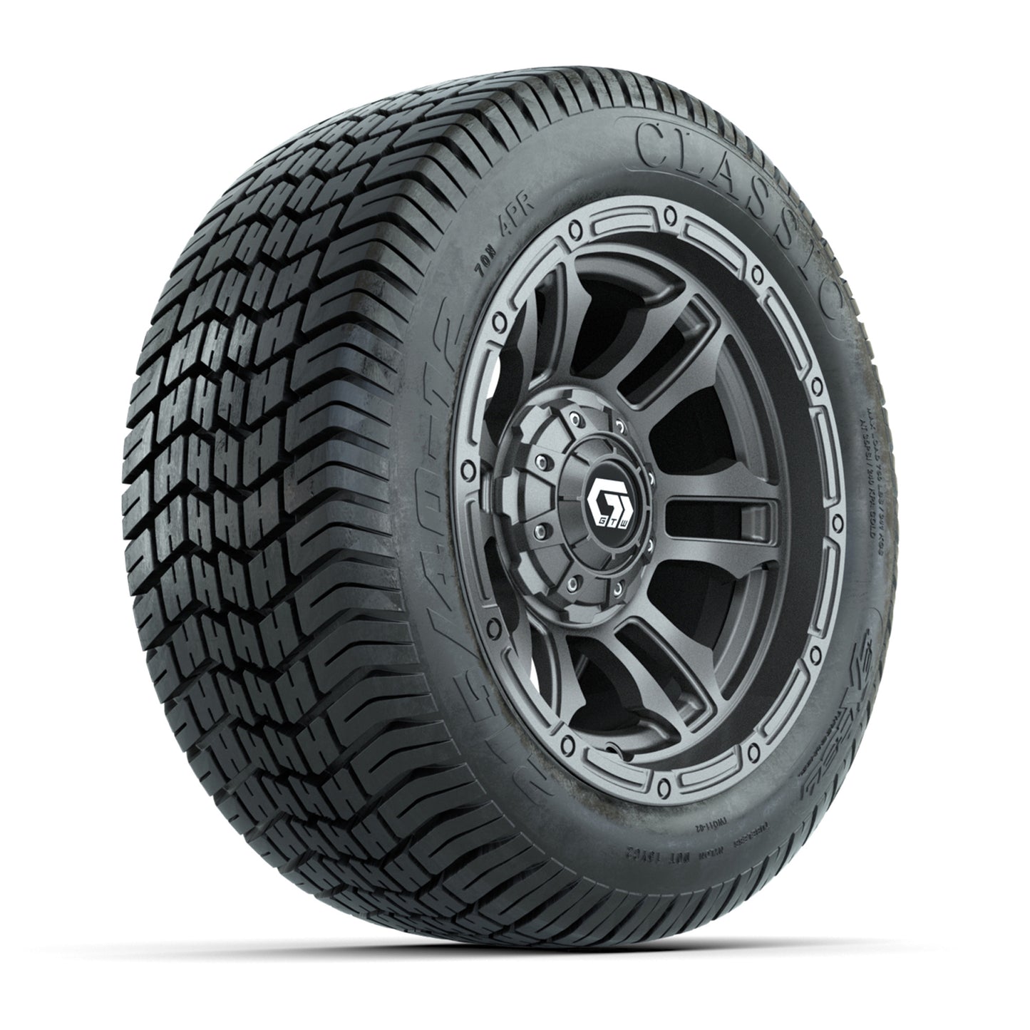 GTW® Shogun Gunmetal 12 in Wheels with 215/40-12 Excel Classic Street Tires – Full Set