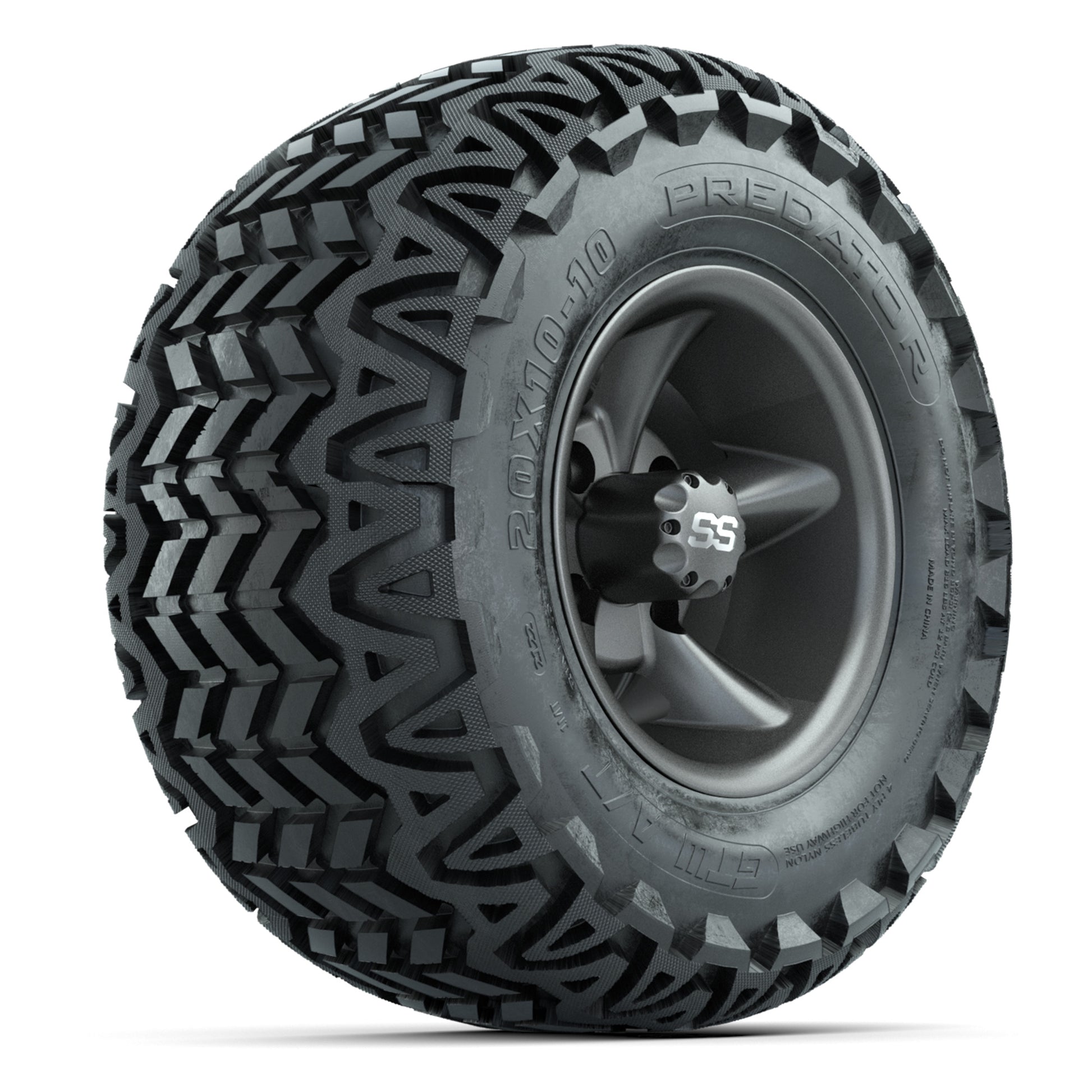 GTW Godfather Matte Gray 10 in Wheels with 20x10-10 Predator All-Terrain Tires – Full Set