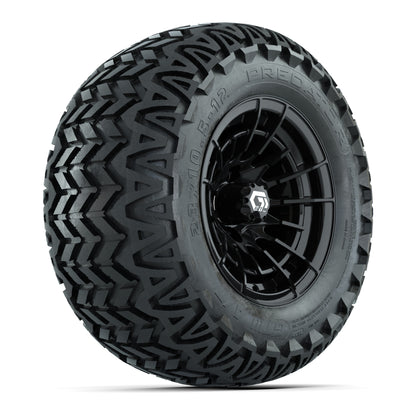 GTW® Boost Gloss Black 12 in Wheels with 23X10.5-12 Predator All-Terrain Tires – Full Set