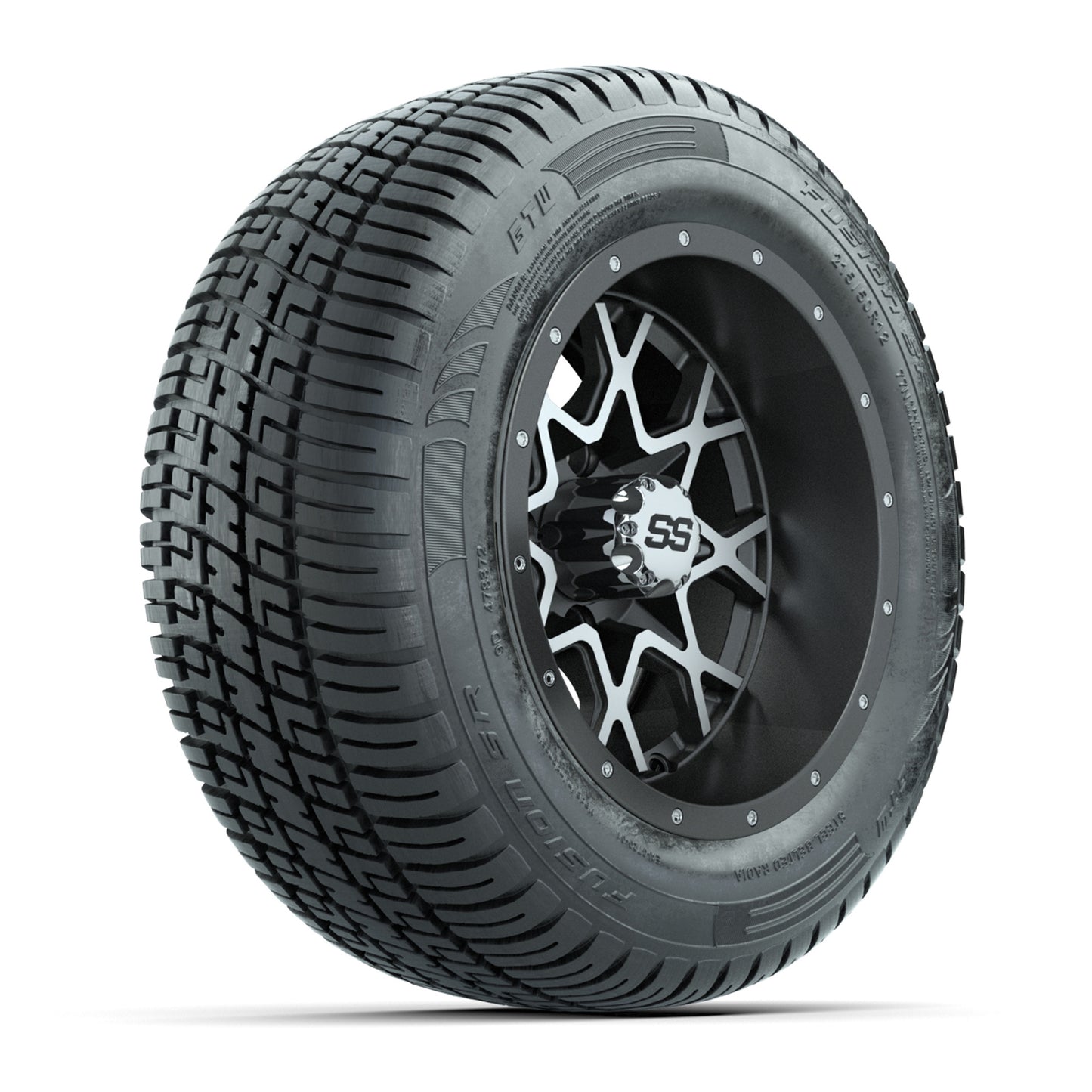 GTW® Vortex 2 Matte Gray/Machined 12 in Wheels with 215/50-R12 Fusion S/R Steel Belt Radial Street Tires - Full Set