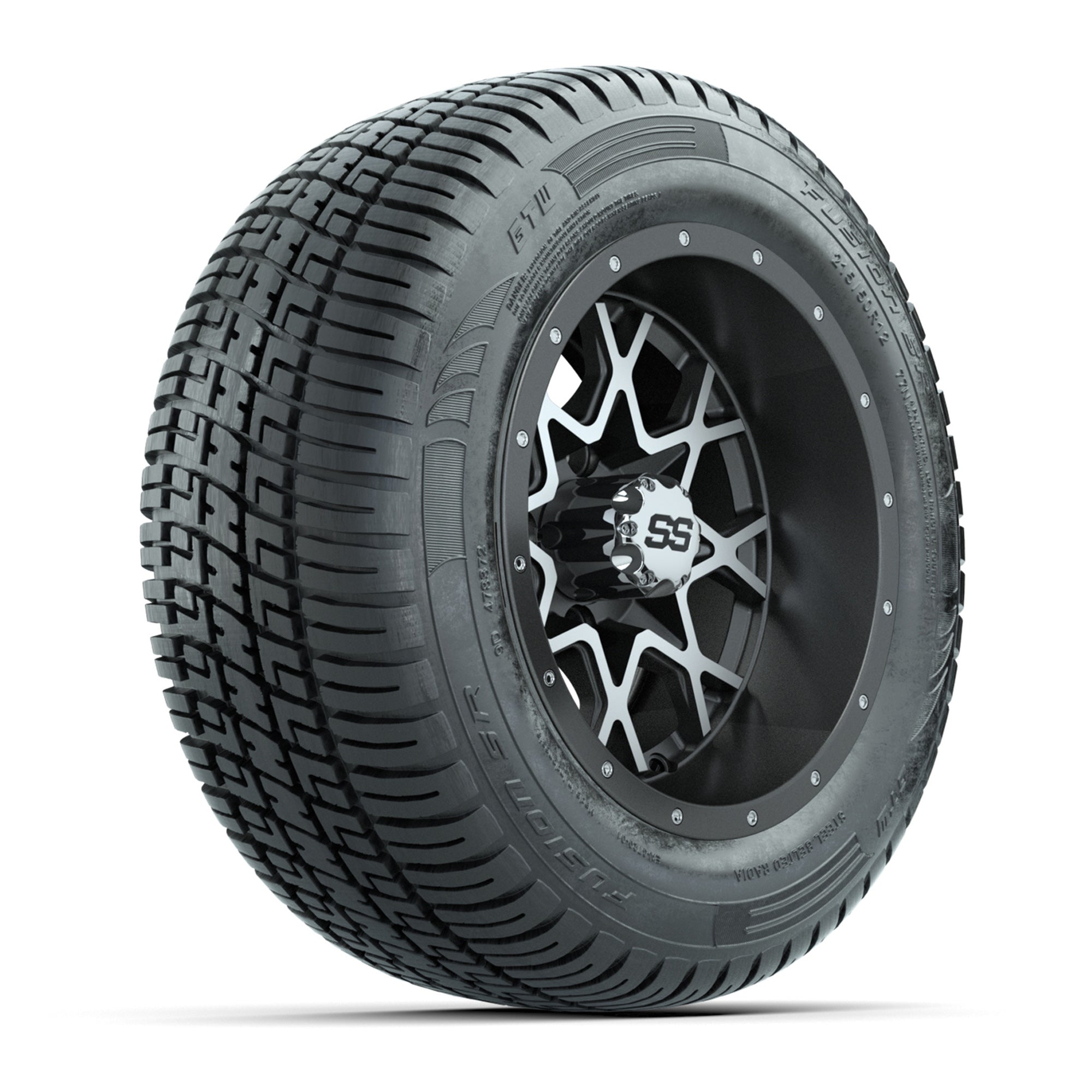 GTW® Vortex 2 Matte Gray/Machined 12 in Wheels with 215/50-R12 Fusion S/R Steel Belt Radial Street Tires - Full Set