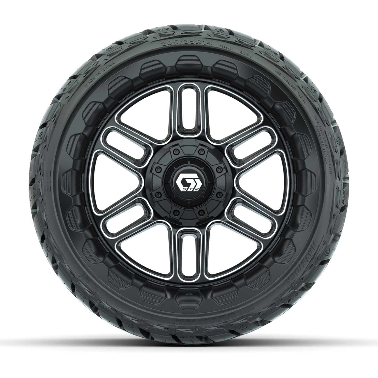 GTW Titan Black/Machined 14 in Wheels with 205/35-R14 Maverick Low-Profile All-Terrain Tires – Full Set