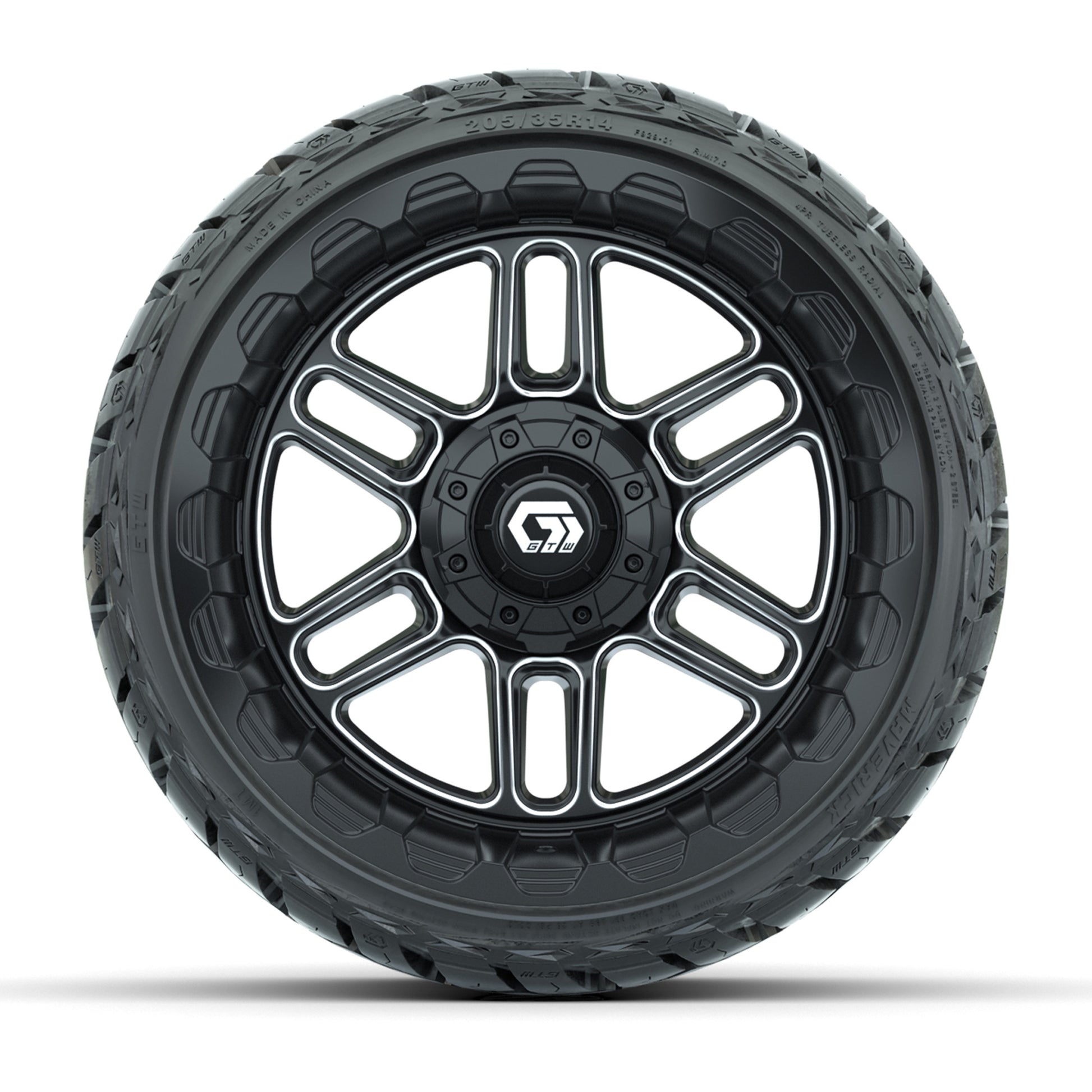 GTW Titan Black/Machined 14 in Wheels with 205/35-R14 Maverick Low-Profile All-Terrain Tires – Full Set