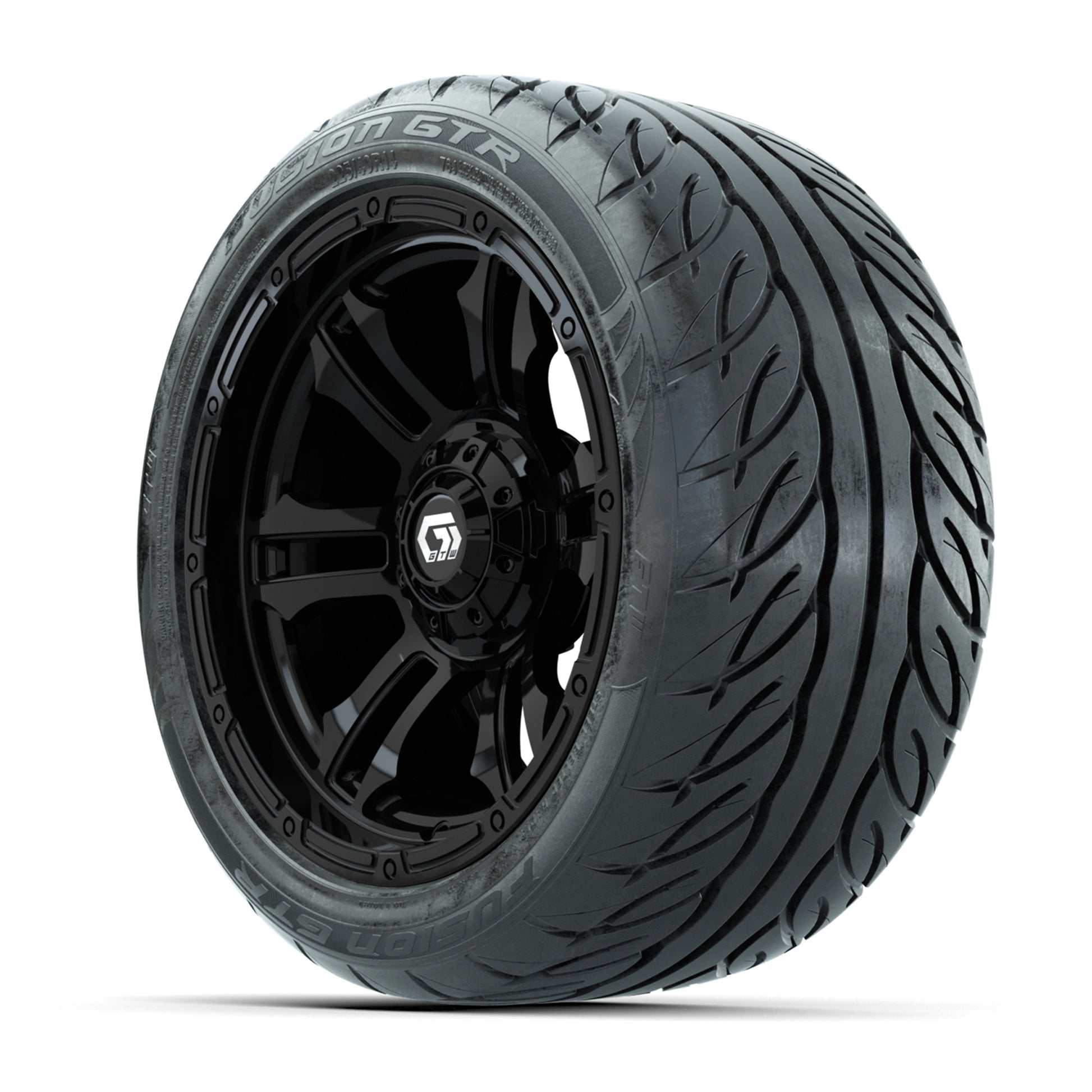 GTW® Shogun Gloss Black 14 in Wheels with 225/40-R14 Fusion GTR Steel Belt Radial Street Tires – Full Set