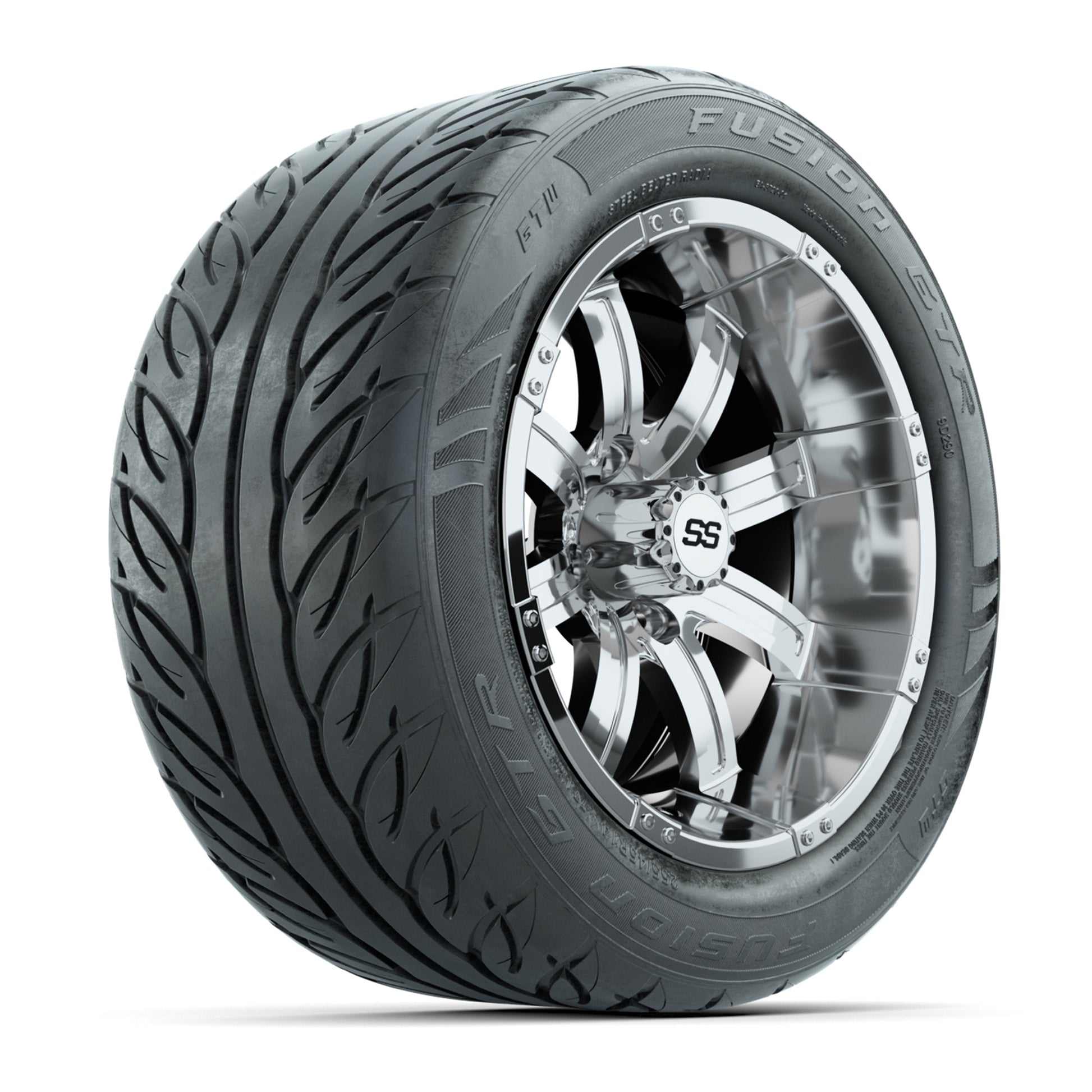 GTW® Tempest Chrome 14 in Wheels with 255/45-R14 Fusion GTR Steel Belt Radial Street Tires – Full Set