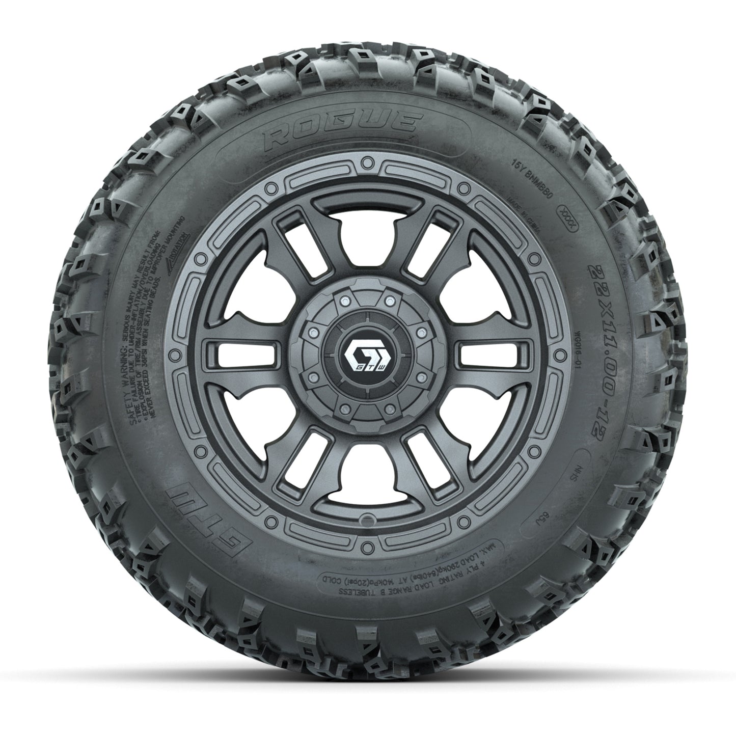 GTW® Shogun Gunmetal 12 in Wheels with 22x11.00-12 Rogue All-Terrain Tires - Full Set