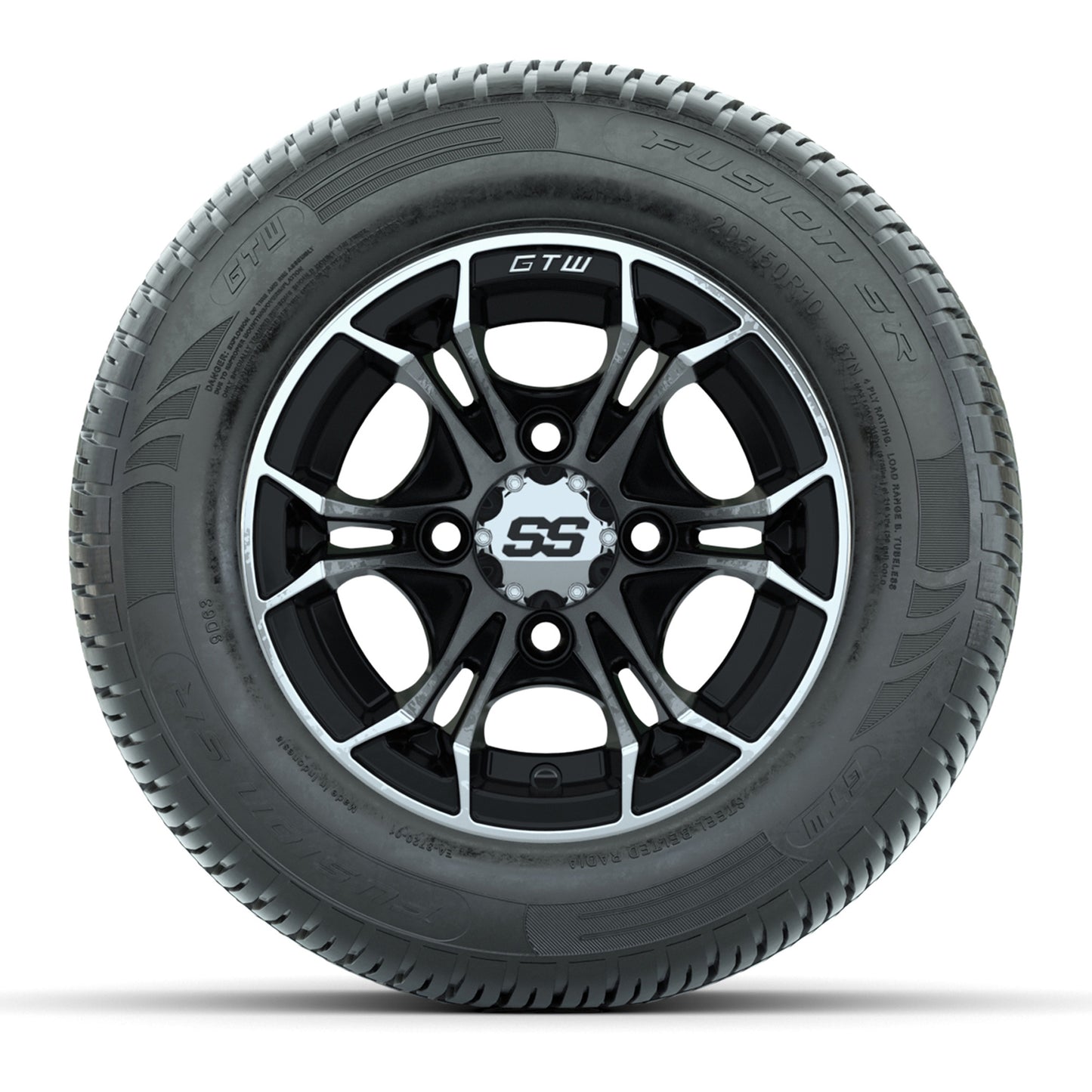 GTW Spyder Machined/Black 10 in Wheels with 205/50-10 Fusion SR Steel Belted Radial Tires – Full Set