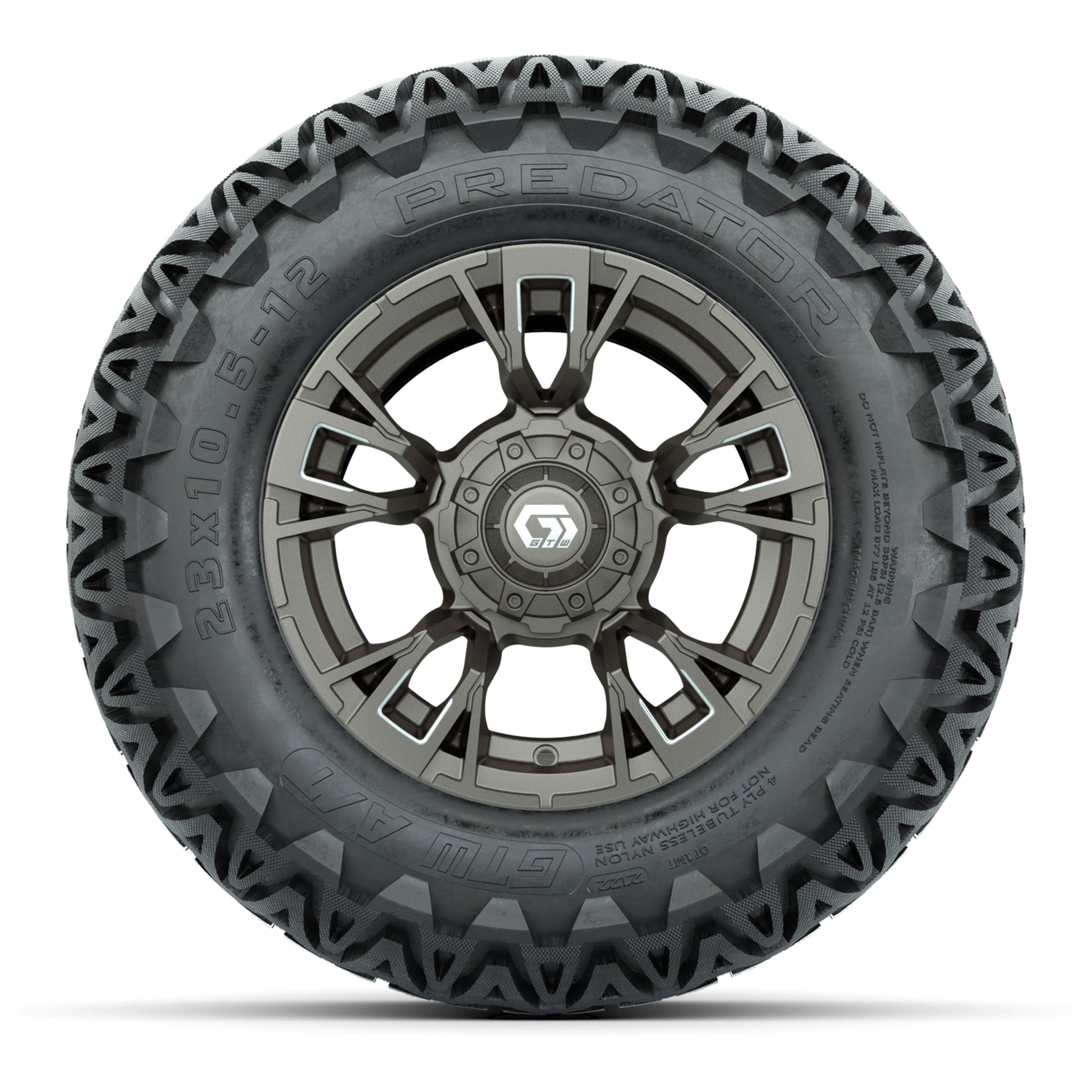 GTW® Vandal Bronze/Machined 12 in Wheels with 23X10.5-12 Predator All-Terrain Tires – Full Set