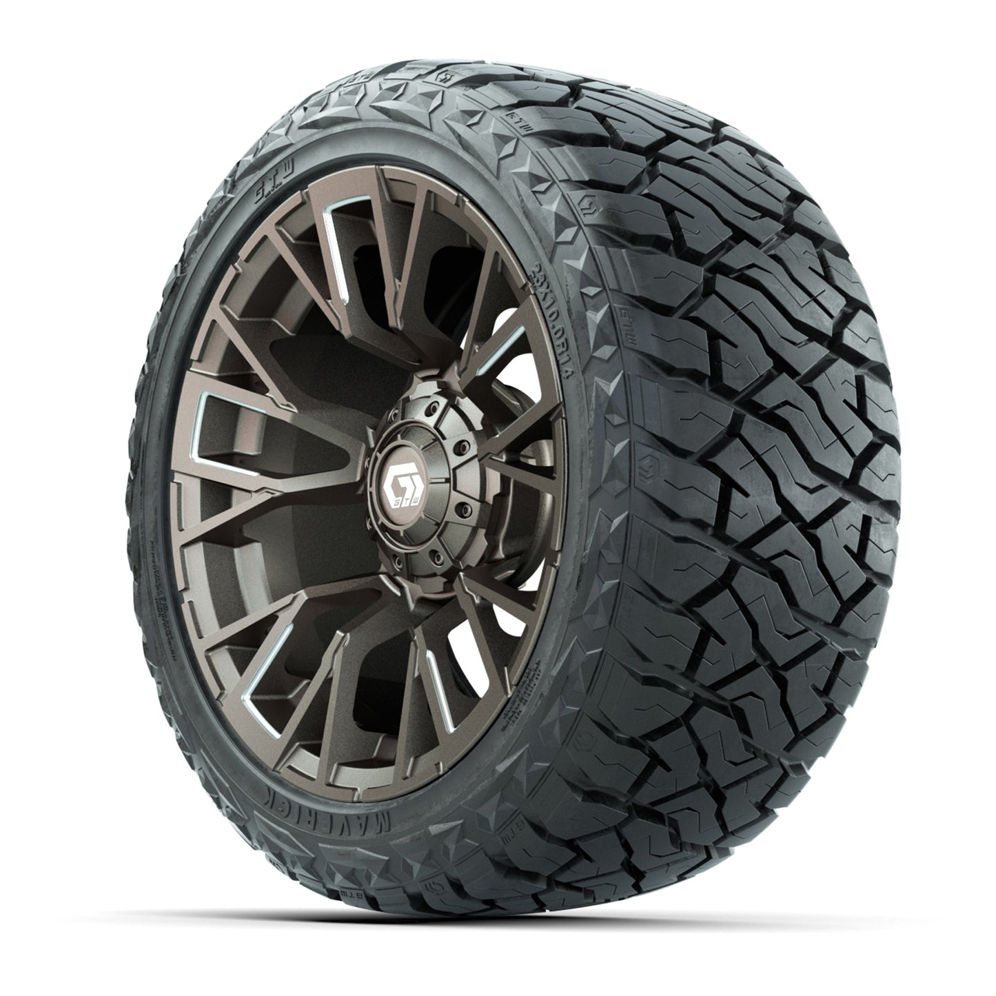 GTW Vandal Satin Bronze/Machined 14 in Wheels with 23x10.00-R14 Maverick All-Terrain Tires – Full Set