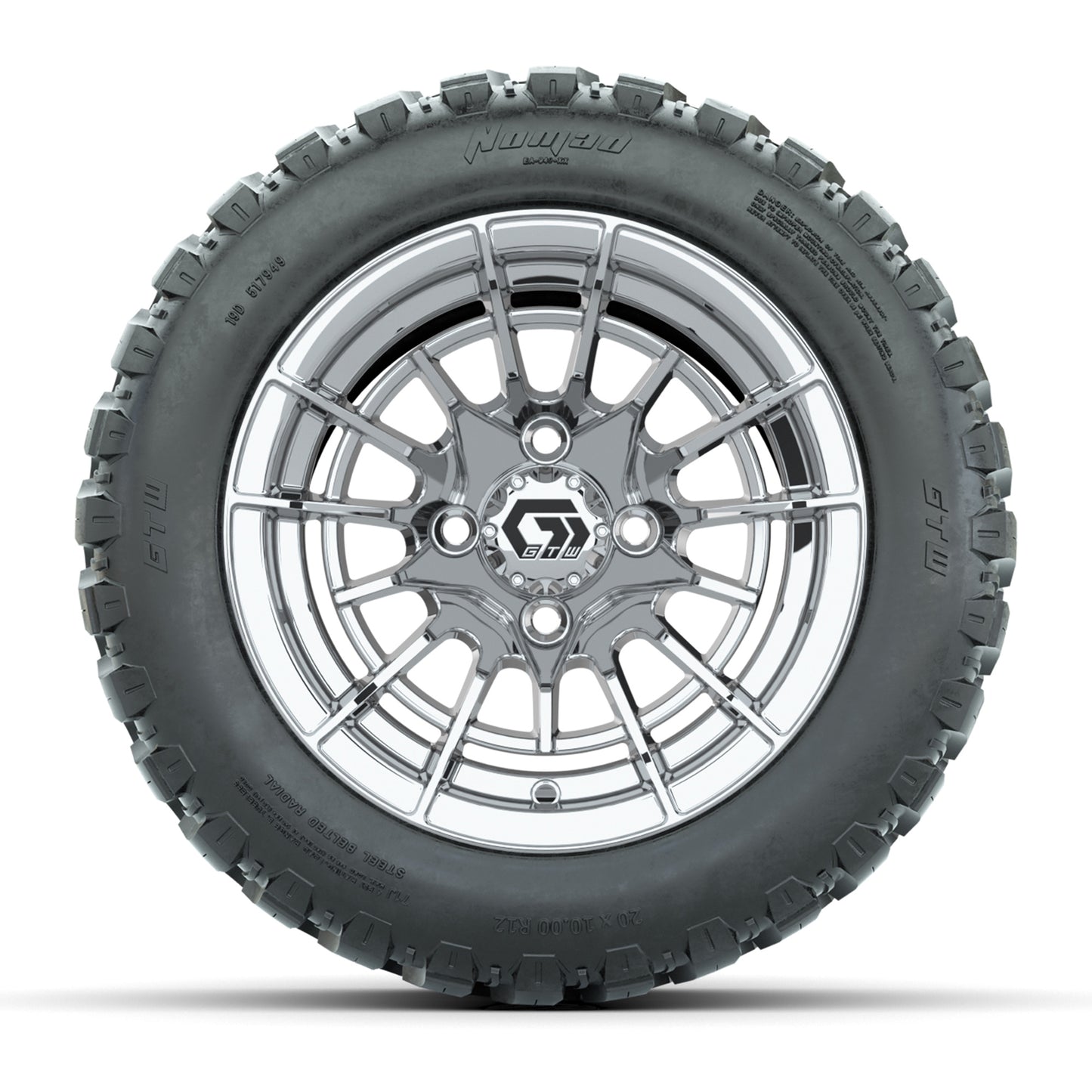 GTW® Boost Chrome 12 in Wheels with 20X10-12 Nomad Steel Belt Radial All-Terrain Tires - Full Set