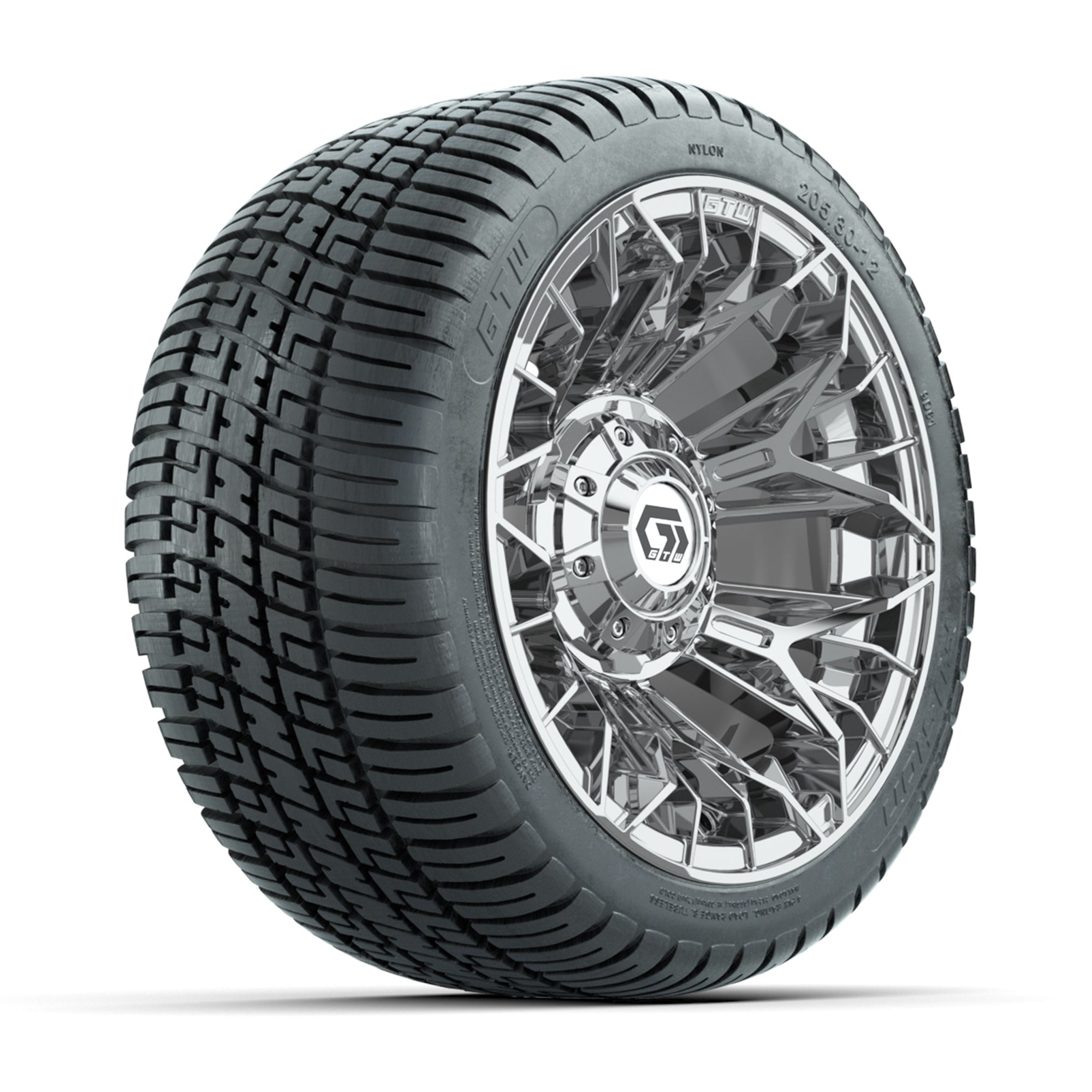 GTW® Stellar Chrome 12 in Wheels with 205/30-12 Fusion Street Tires - Full Set