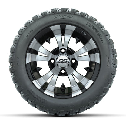 GTW® Vampire Black/Machined 12 in Wheels with 20X10-12 Nomad Steel Belt Radial All-Terrain Tires – Full Set