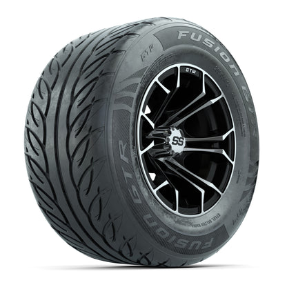 GTW® Spyder Black/Machined 12 in Wheels with 255/55-R12 Fusion GTR Steel Belt Radial Street Tires – Full Set
