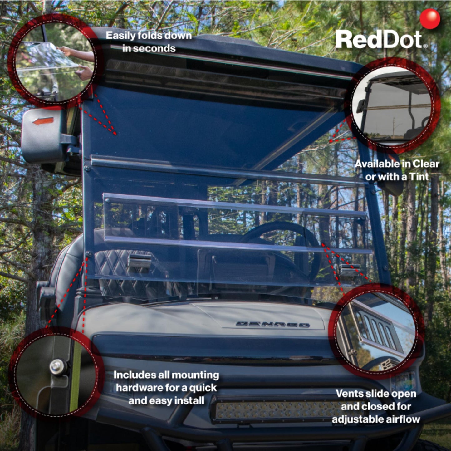 RedDot Denago Rover XL Clear Vented Folding Windshield