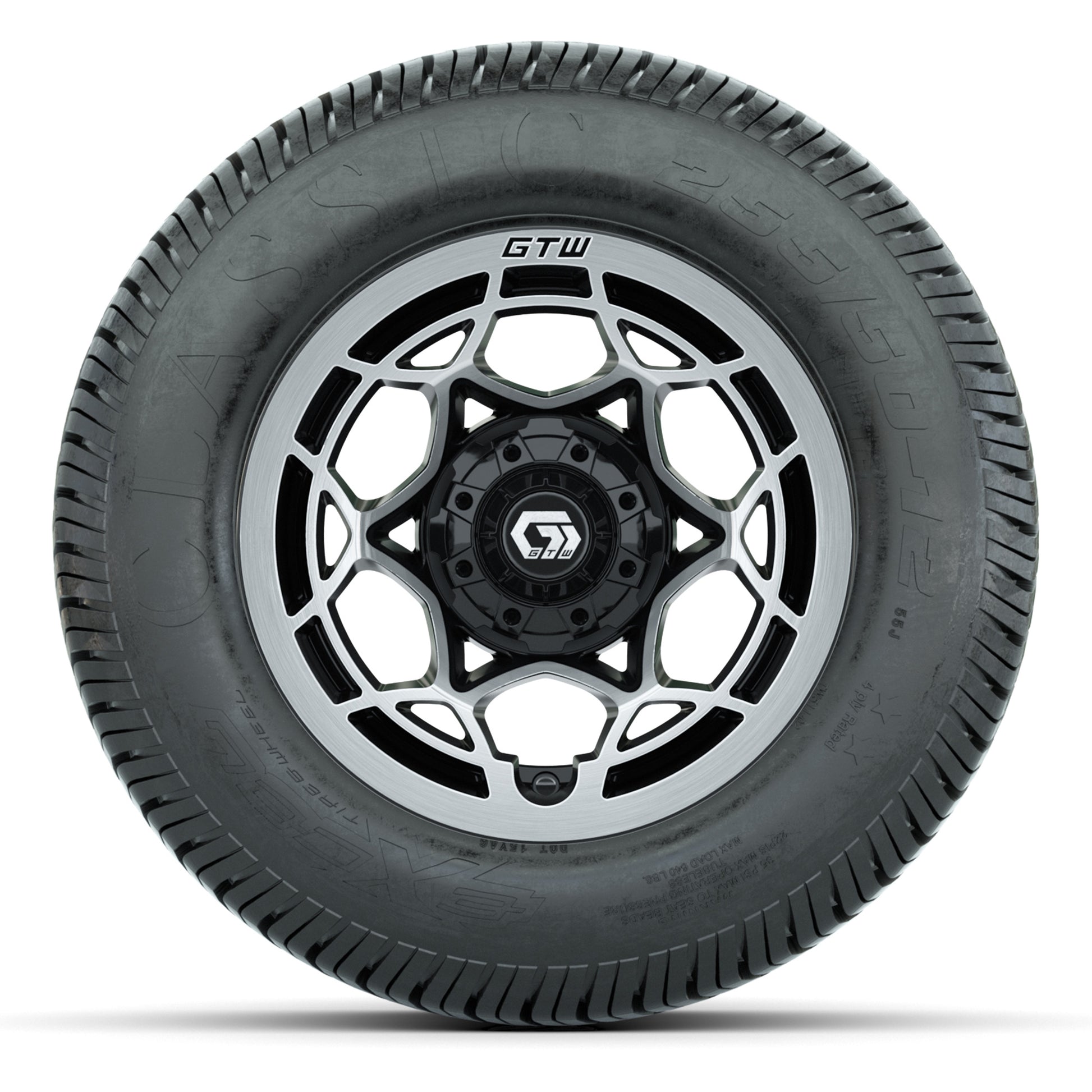 GTW® Nexus Black/Silver 12 in Wheels with 255/50-12 Excel Classic Street Tires – Full Set