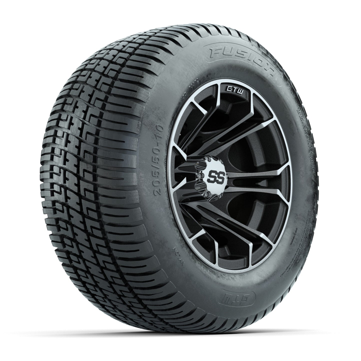 GTW Spyder Machined/Matte Grey 10 in Wheels with 205/50-10 Fusion Street Tires – Full Set