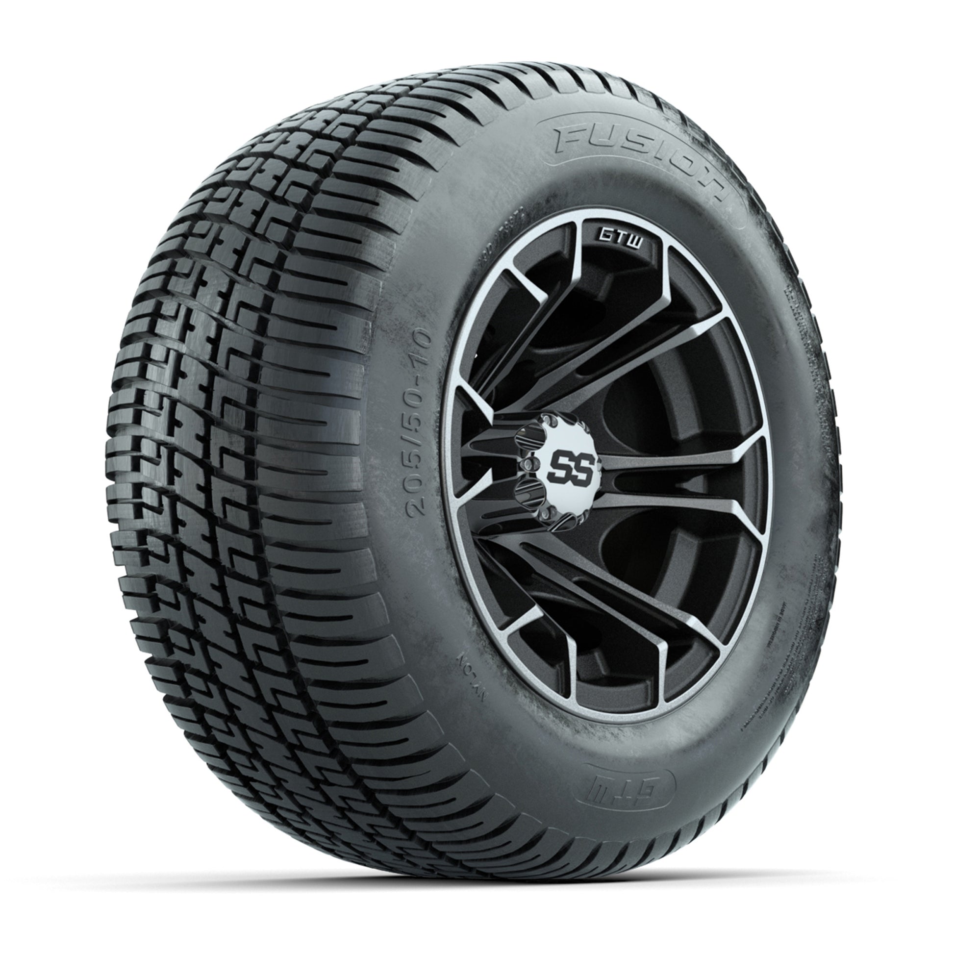 GTW Spyder Machined/Matte Grey 10 in Wheels with 205/50-10 Fusion Street Tires – Full Set