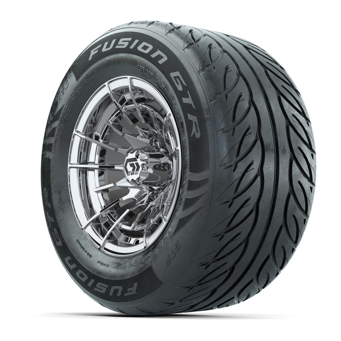 GTW® Boost Chrome 12 in Wheels with 255/55-R12 Fusion GTR Steel Belt Radial Street Tires - Full Set
