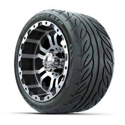 GTW® Omega Black/Machined 12 in Wheels with 215/40-R12 Fusion GTR Steel Belt Radial Street Tires - Full Set
