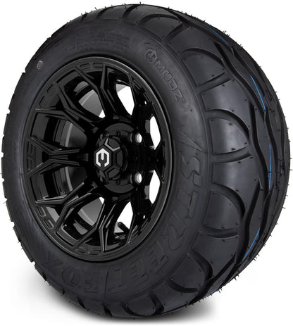 MODZ® 12" Halo Glossy Black Wheels & Street Tires Combo