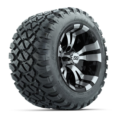 GTW® Vampire Black/Machined 12 in Wheels with 22X11-R12 Nomad Steel Belt Radial All-Terrain Tires – Full Set
