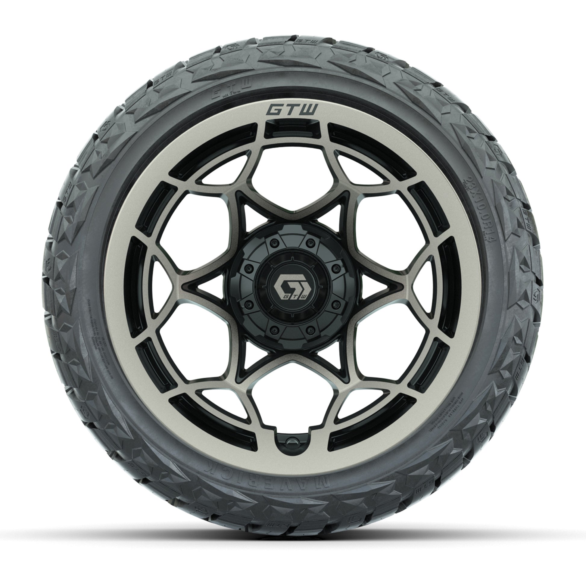 GTW Nexus Gloss Black/Satin Bronze 14 in Wheels with 23x10.00-R14 Maverick All-Terrain Tires – Full Set