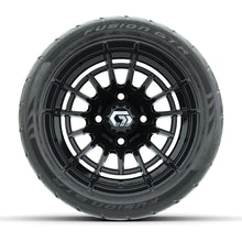 GTW® Boost Gloss Black 12 in Wheels with 215/40-R12 Fusion GTR Steel Belt Radial Street Tires – Full Set