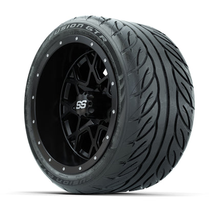 GTW® Vortex 2 Matte Black 12 in Wheels with 215/40-R12 Fusion GTR Steel Belt Radial Street Tires – Full Set