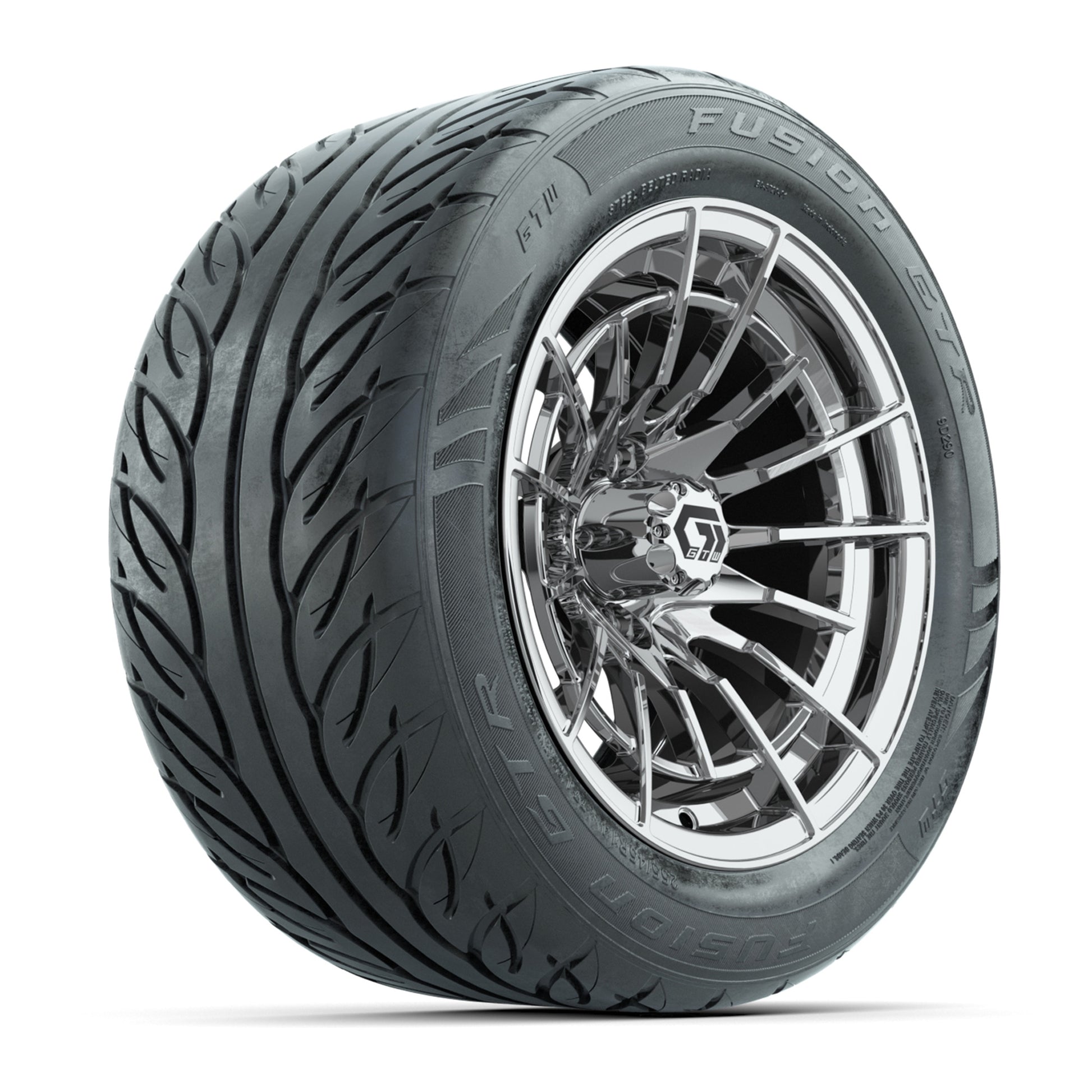 GTW® Boost Chrome 14 in Wheels with 255/45-R14 Fusion GTR Steel Belt Radial Street Tires – Full Set